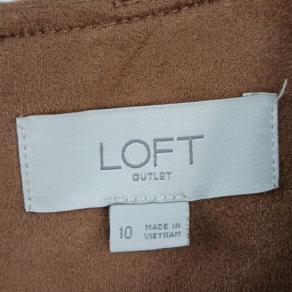 Loft Brown Sleeveless Faux Suede Sheath Dress Size 10 With Pockets - Picture 5 of 13